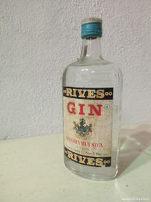 Coleccionismo de vinos y licores: BOTELLA ANTIGUA DE GINEBRA RIVES GIN - GINEBRA MUY SECA. DESTILERIAS DEL GUADALETE - PUERTO S. MARIA